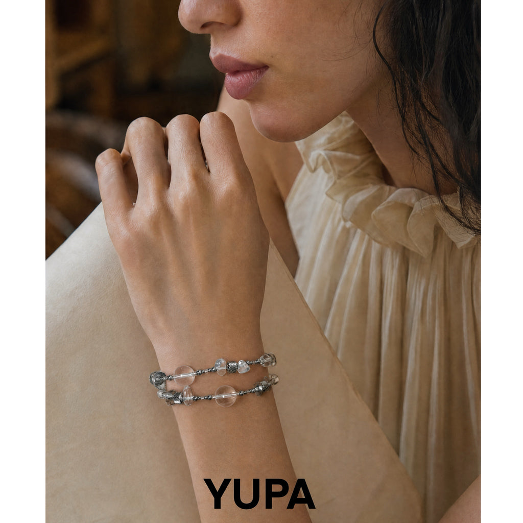 YUPA Natural White Crystal Double Layer Convertible Bracelet & Choker