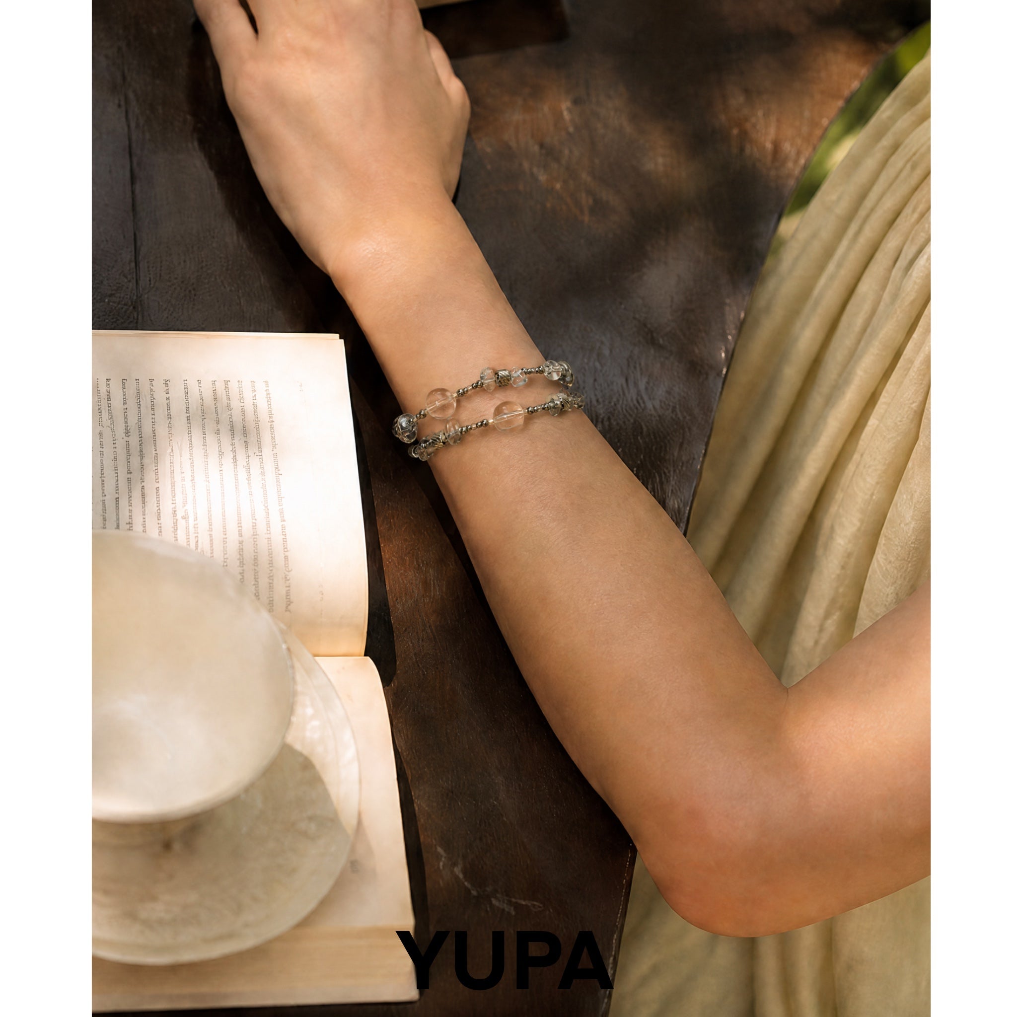YUPA Natural White Crystal Double Layer Convertible Bracelet & Choker