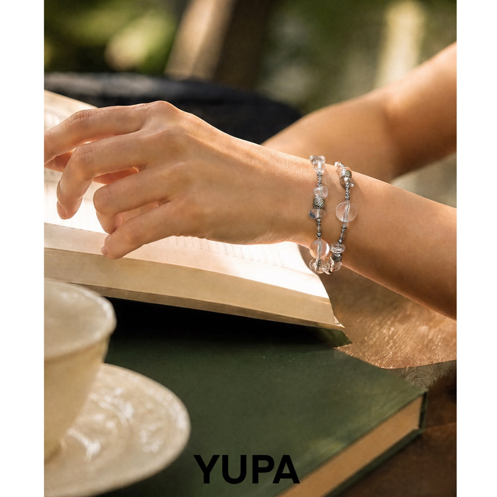 YUPA Natural White Crystal Double Layer Convertible Bracelet & Choker