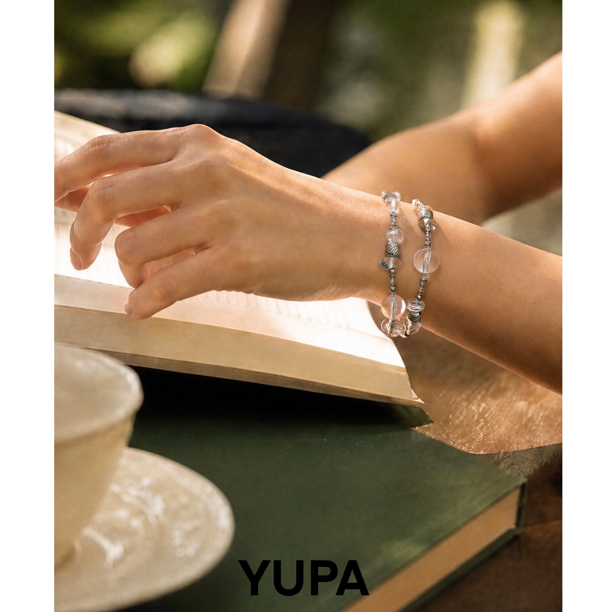YUPA Natural White Crystal Double Layer Convertible Bracelet & Choker