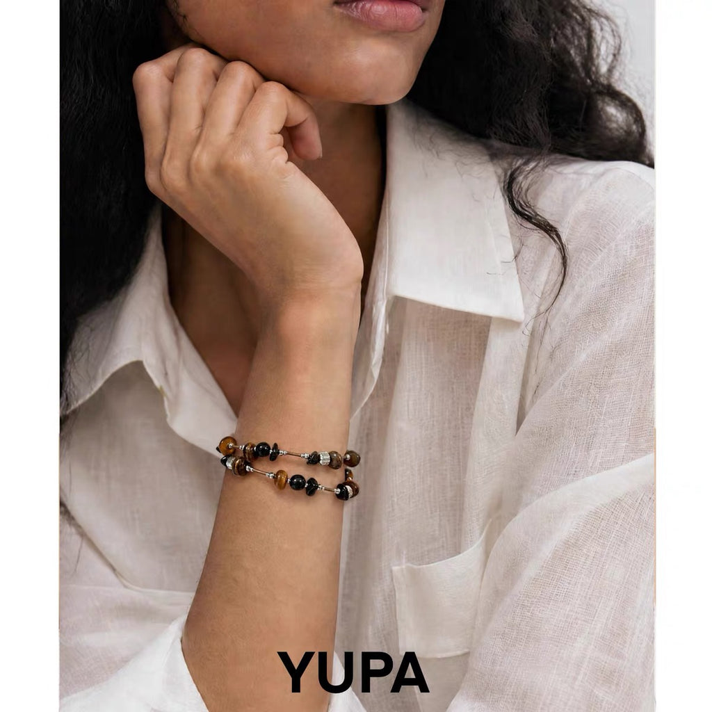 YUPA Dual Form Tiger Eye & Obsidian Stone Chain — Bracelet & Necklace