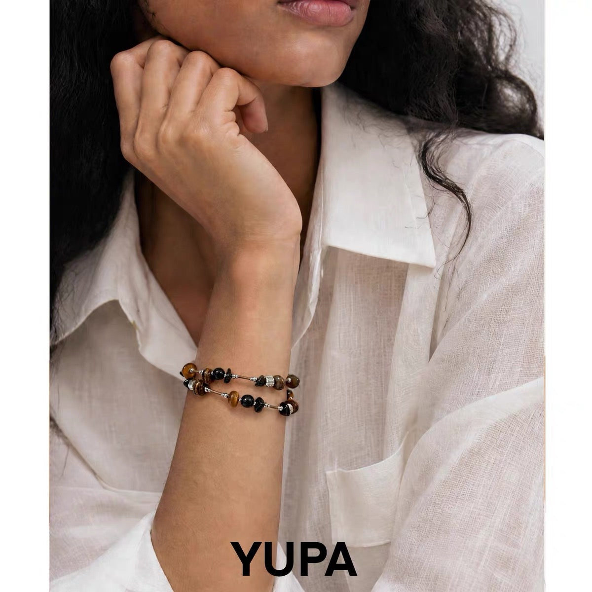 YUPA Dual Form Tiger Eye & Obsidian Stone Chain — Bracelet & Necklace