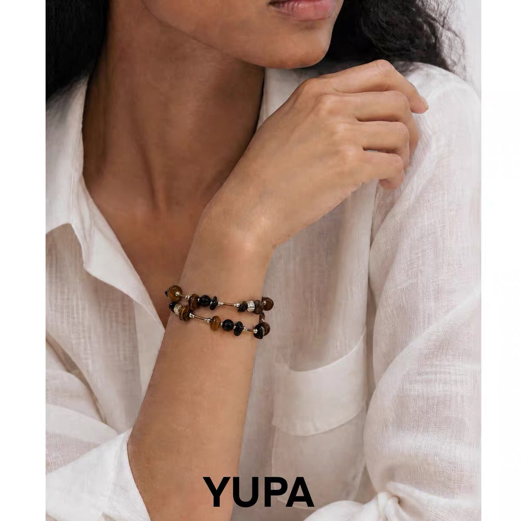 YUPA Dual Form Tiger Eye & Obsidian Stone Chain — Bracelet & Necklace