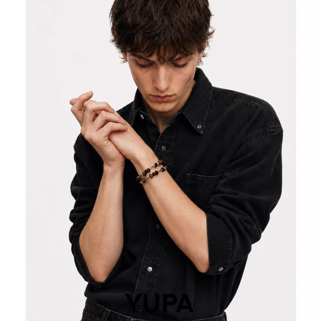 YUPA Dual Form Tiger Eye & Obsidian Stone Chain — Bracelet & Necklace