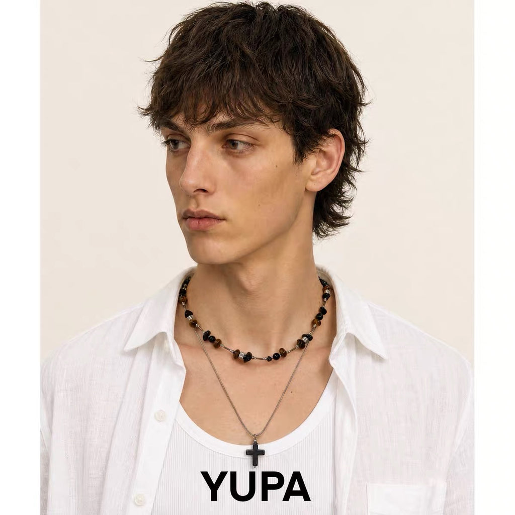 YUPA Dual Form Tiger Eye & Obsidian Stone Chain — Bracelet & Necklace