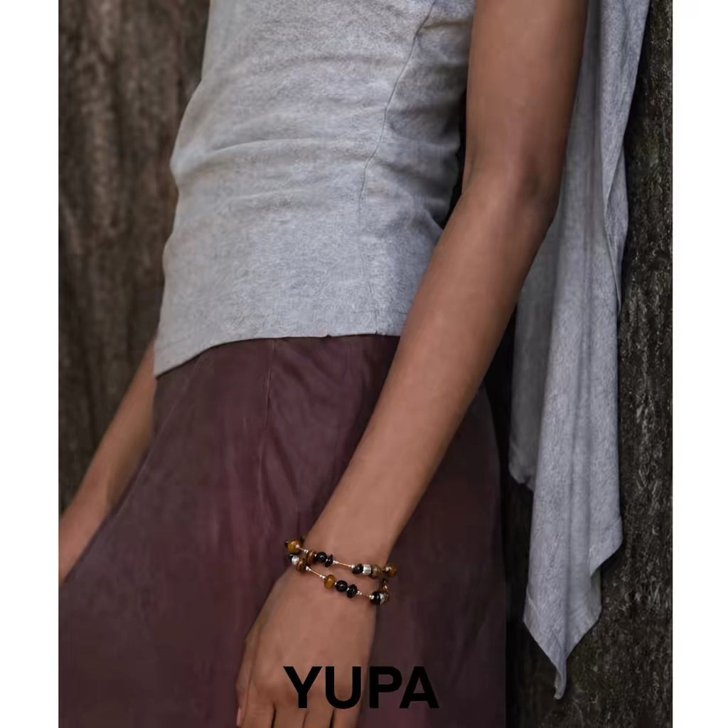 YUPA Dual Form Tiger Eye & Obsidian Stone Chain — Bracelet & Necklace