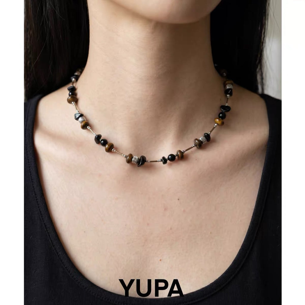 YUPA Dual Form Tiger Eye & Obsidian Stone Chain — Bracelet & Necklace