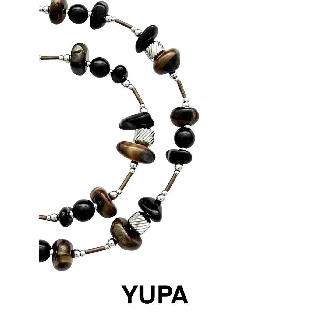 YUPA Dual Form Tiger Eye & Obsidian Stone Chain — Bracelet & Necklace