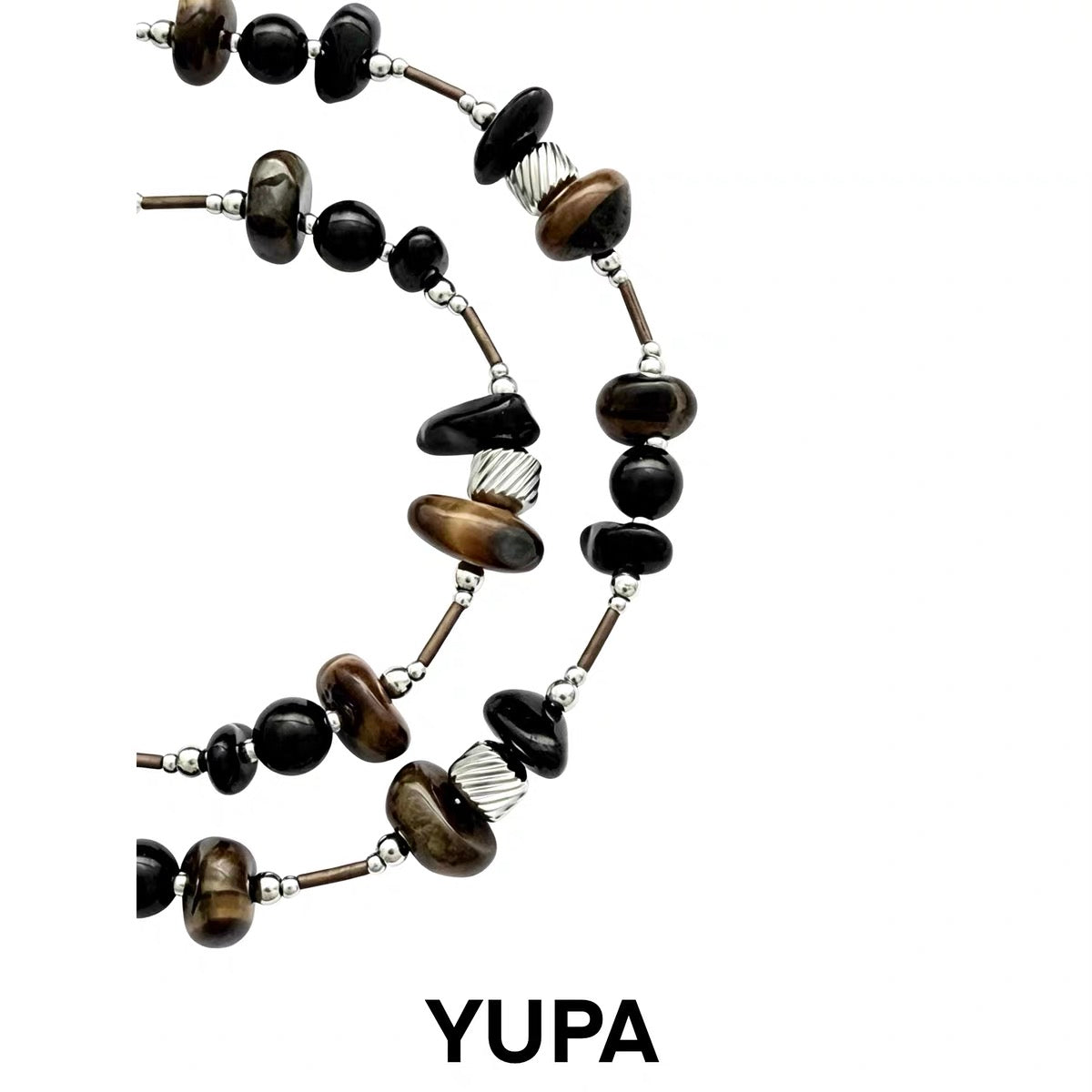 YUPA Dual Form Tiger Eye & Obsidian Stone Chain — Bracelet & Necklace
