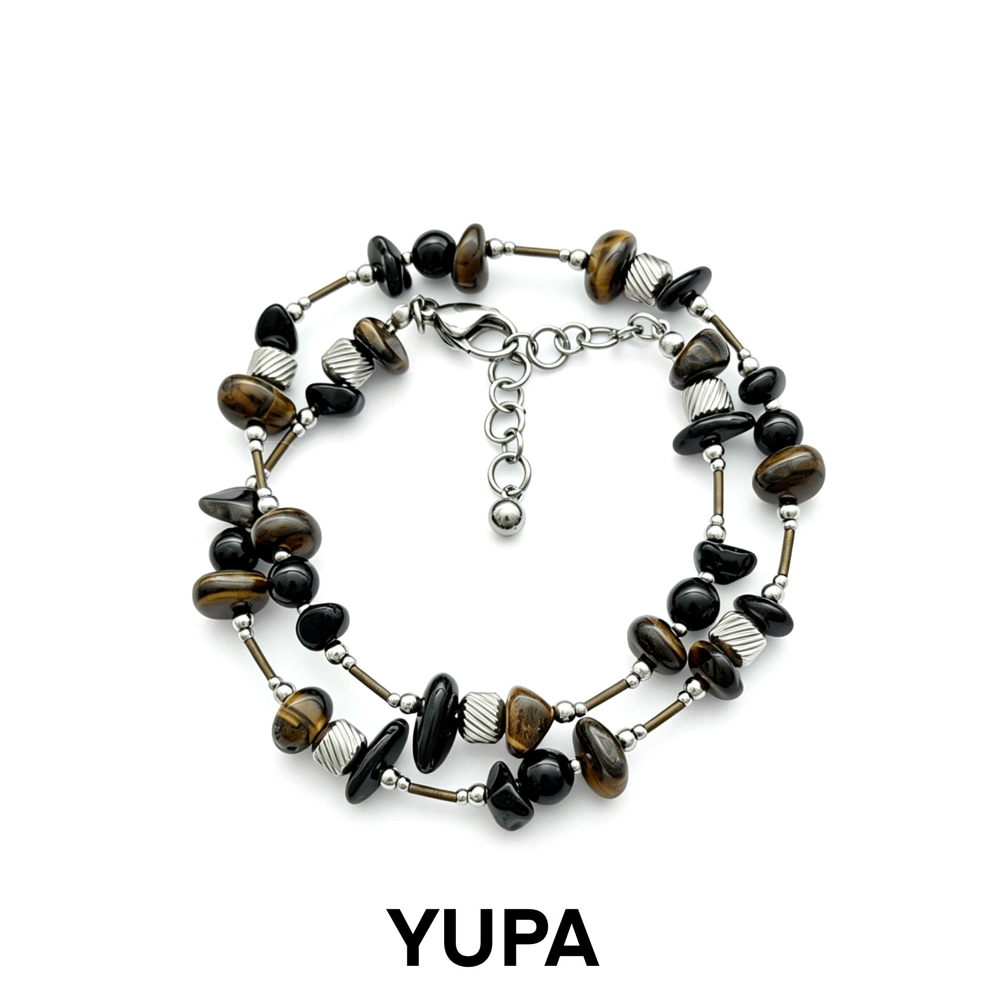 YUPA Dual Form Tiger Eye & Obsidian Stone Chain — Bracelet & Necklace