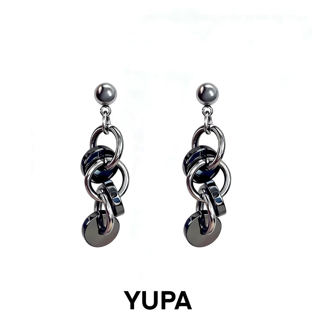 YUPA Vinyl Obsidian Disc Earrings