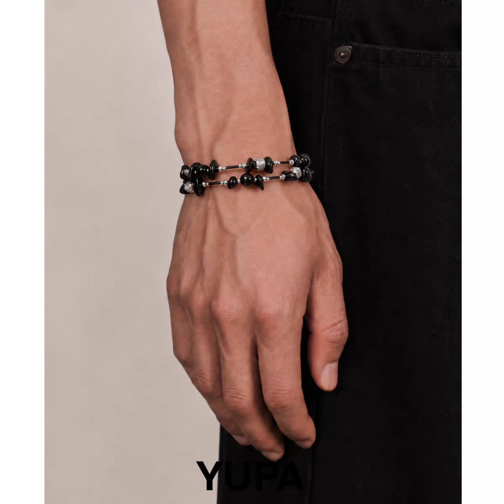 YUPA Obsidian Dual Form Stone Chain — Convertible Bracelet & Necklace