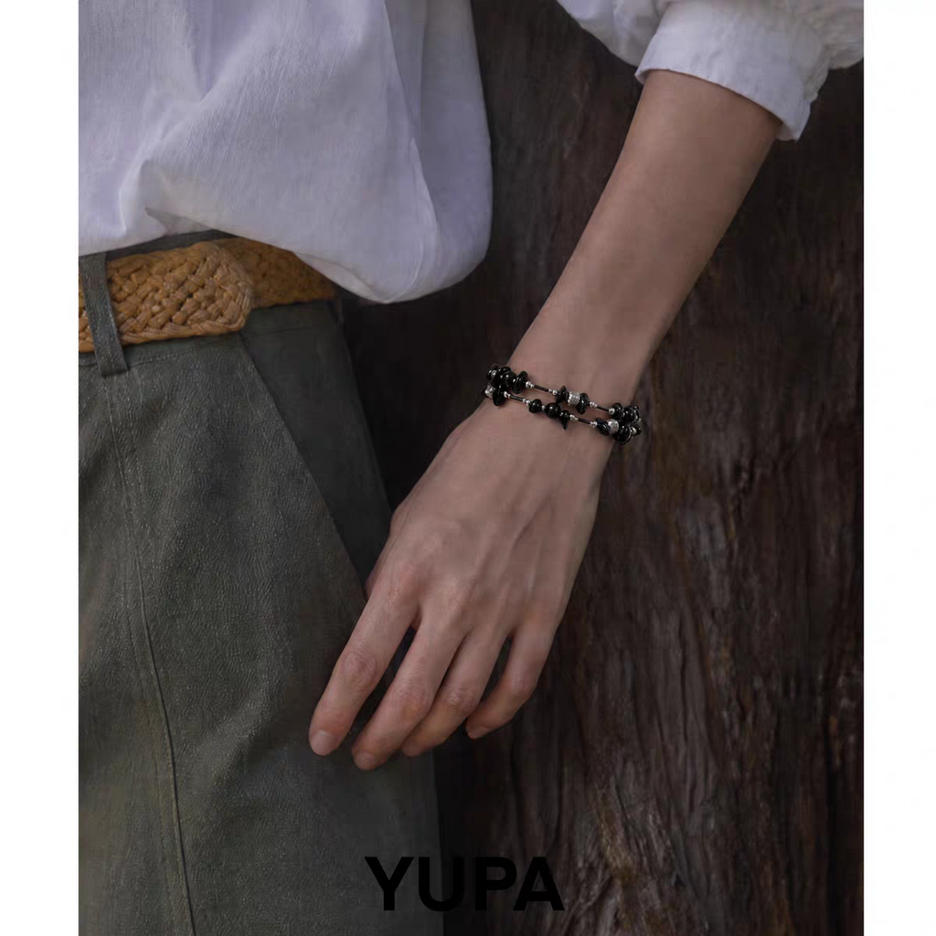 YUPA Obsidian Dual Form Stone Chain — Convertible Bracelet & Necklace