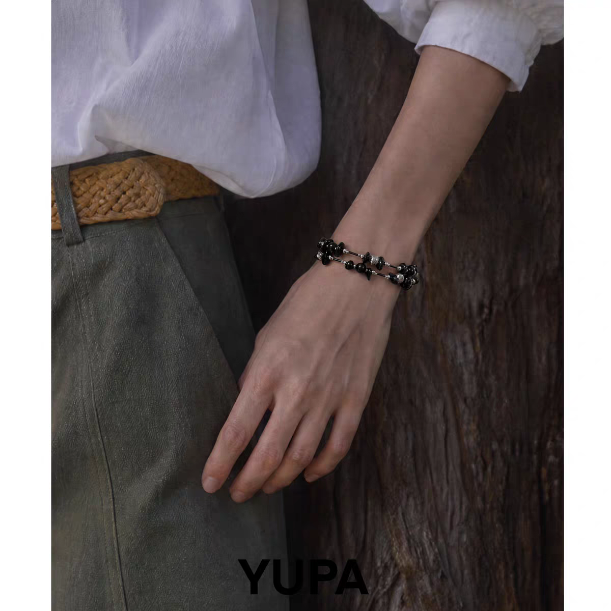 YUPA Obsidian Dual Form Stone Chain — Convertible Bracelet & Necklace