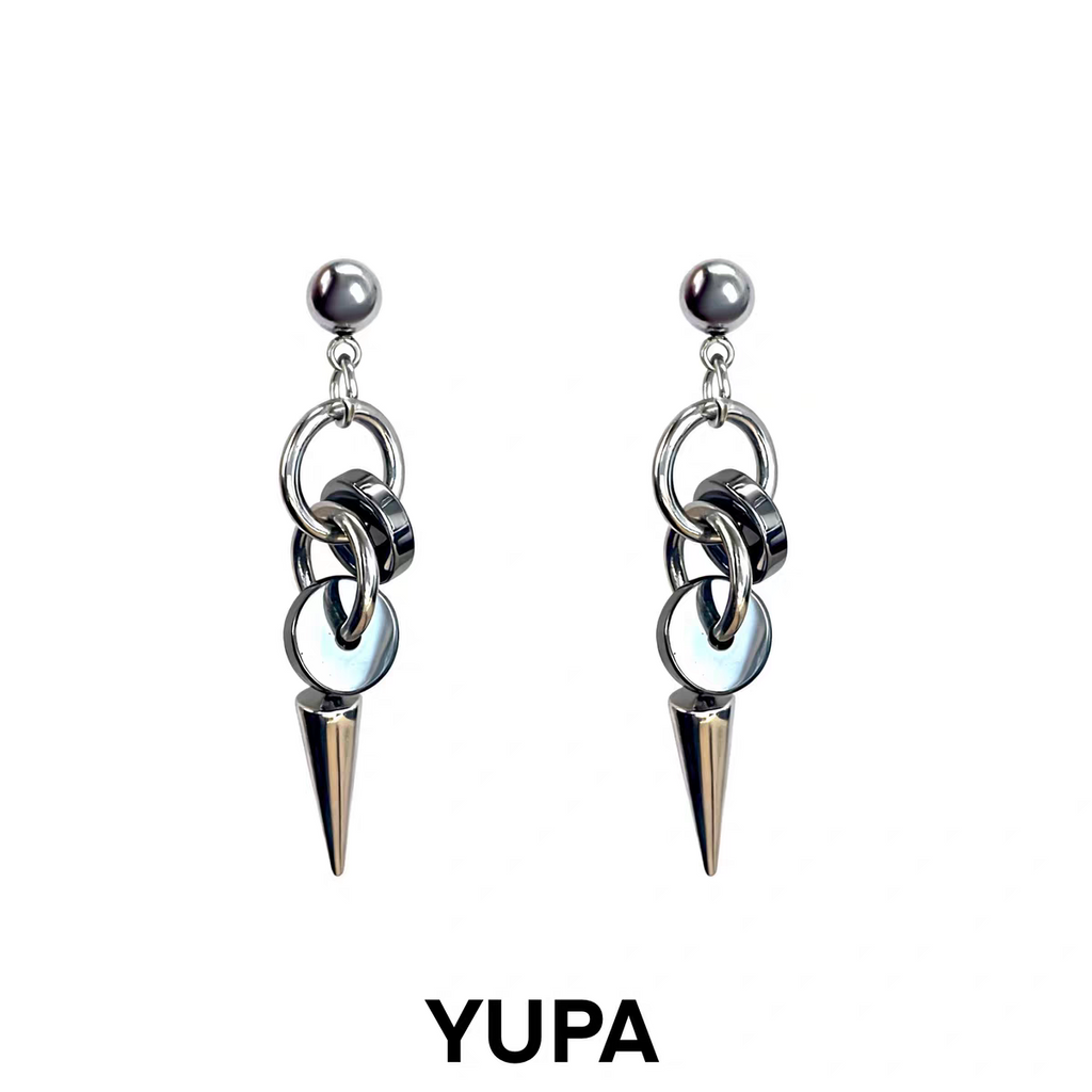 YUPA Black Obsidian Disc Drop Earrings | 316L Titanium Steel Statement Earrings