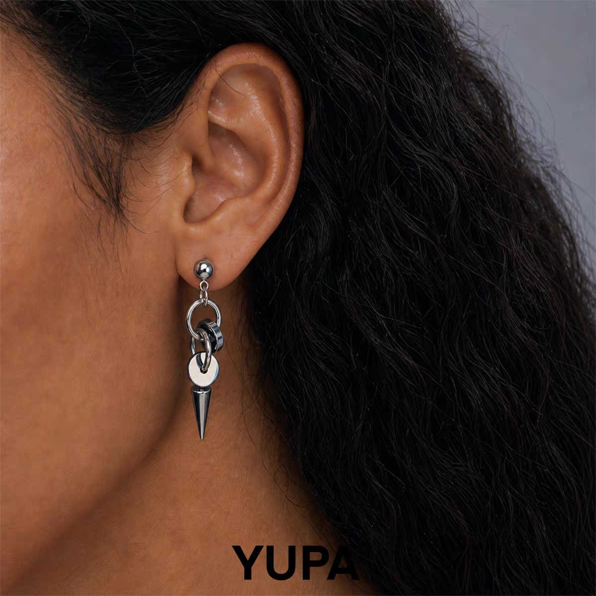 YUPA Black Obsidian Disc Drop Earrings | 316L Titanium Steel Statement Earrings