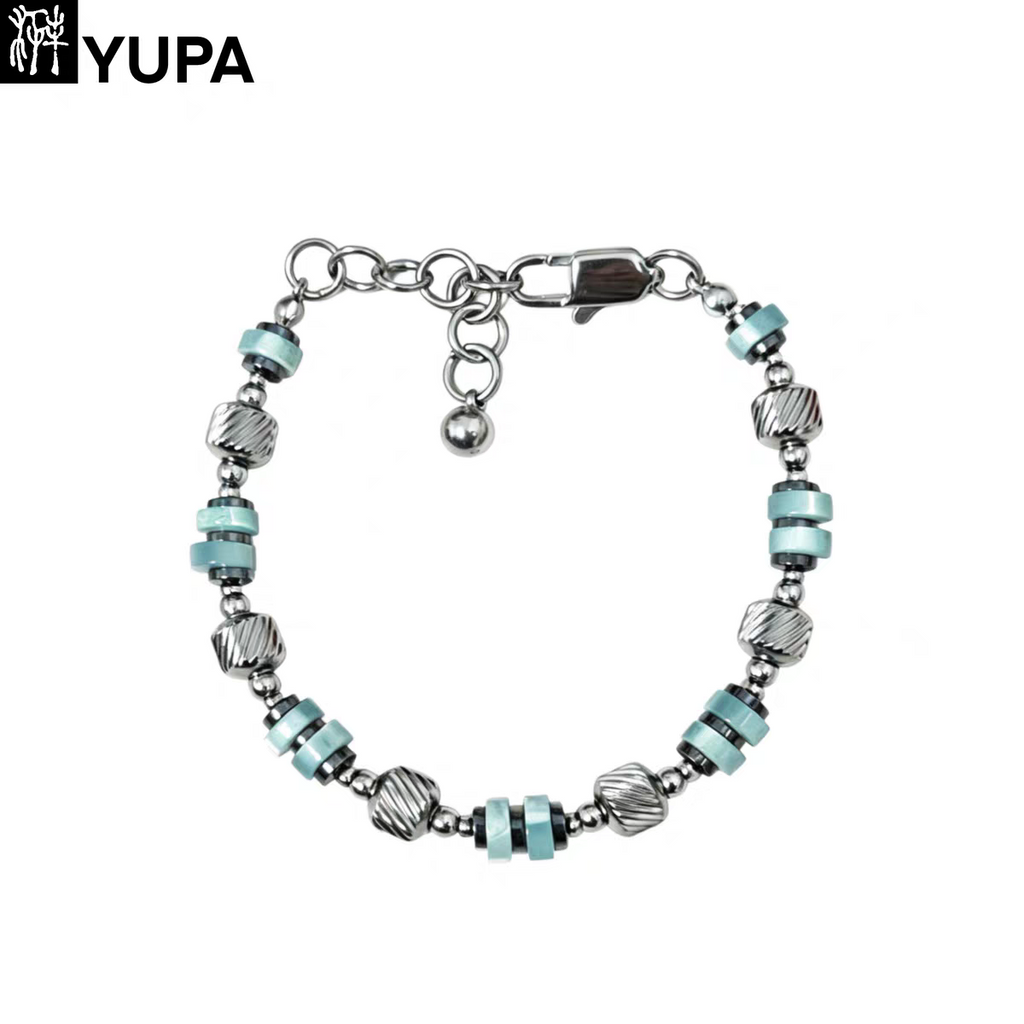 YUPA Natural Deep Sea Blue Shell Bracelet | 316L Medical Grade Titanium Steel