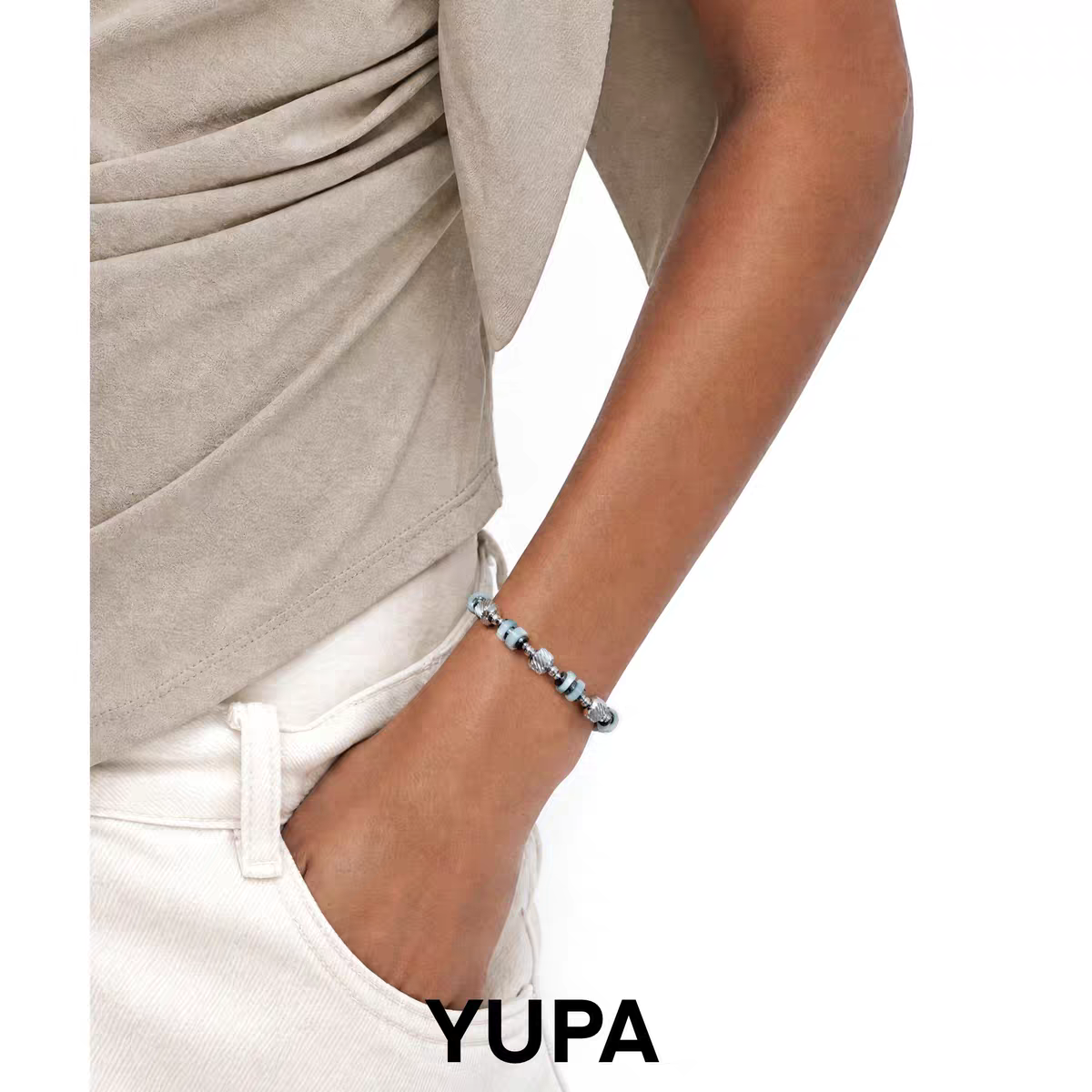 YUPA Natural Deep Sea Blue Shell Bracelet | 316L Medical Grade Titanium Steel