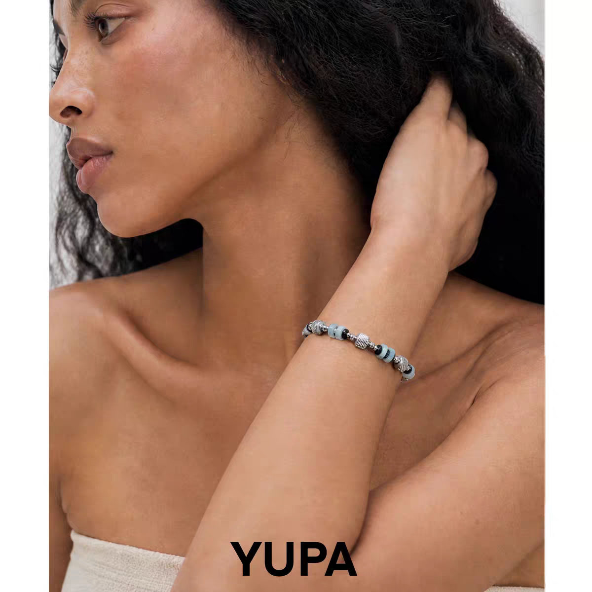 YUPA Natural Deep Sea Blue Shell Bracelet | 316L Medical Grade Titanium Steel