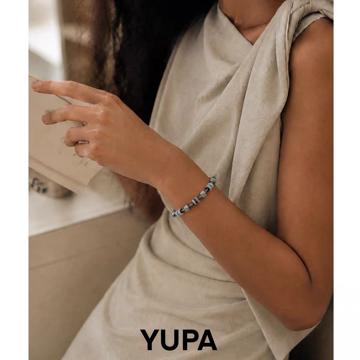 YUPA Natural Deep Sea Blue Shell Bracelet | 316L Medical Grade Titanium Steel