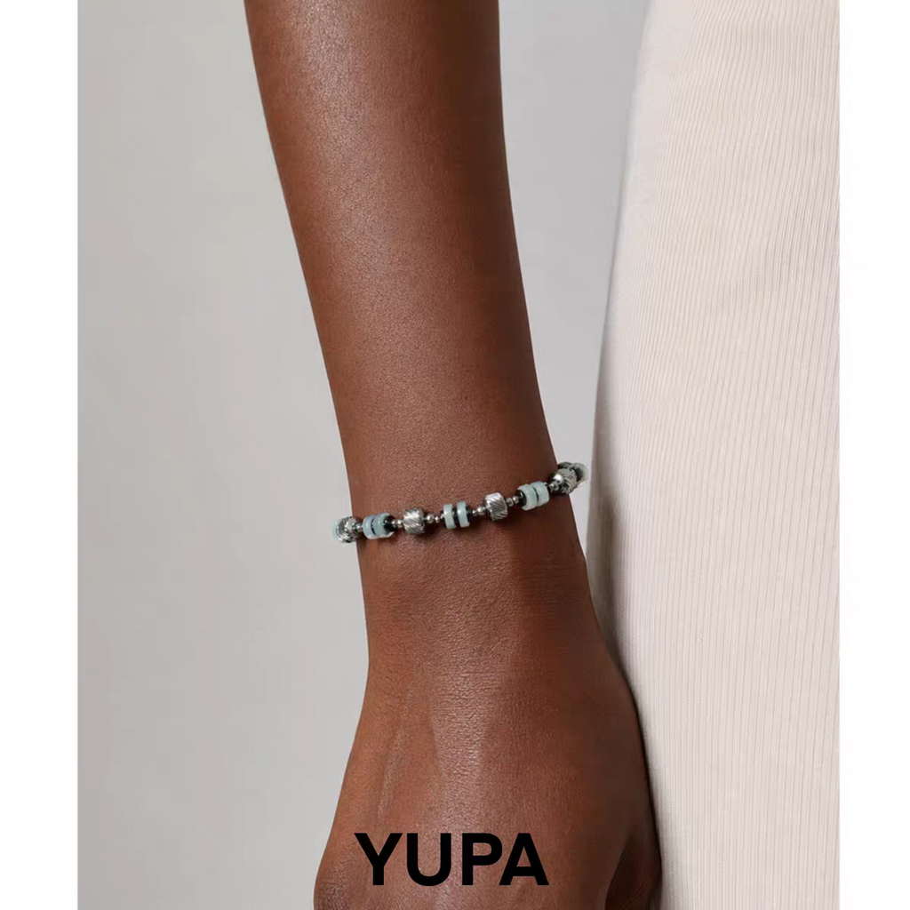 YUPA Natural Deep Sea Blue Shell Bracelet | 316L Medical Grade Titanium Steel