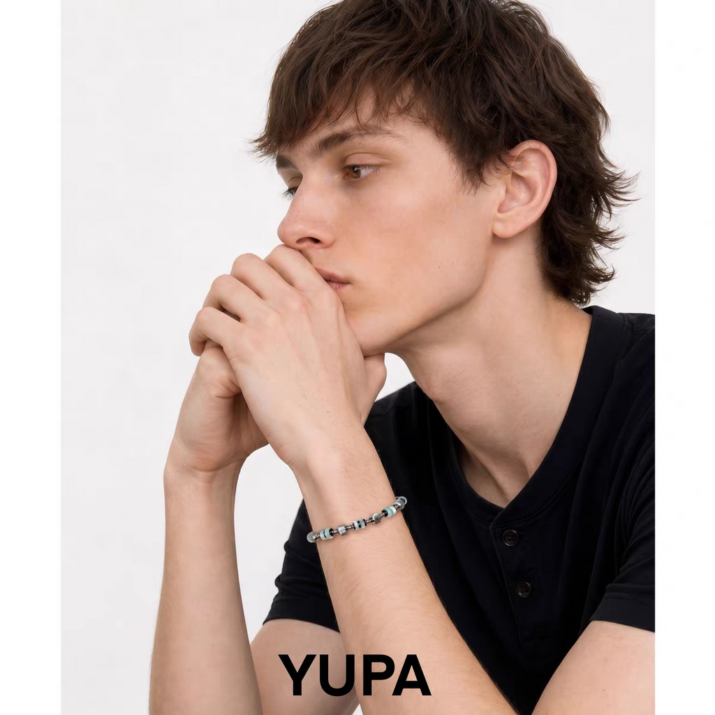 YUPA Natural Deep Sea Blue Shell Bracelet | 316L Medical Grade Titanium Steel