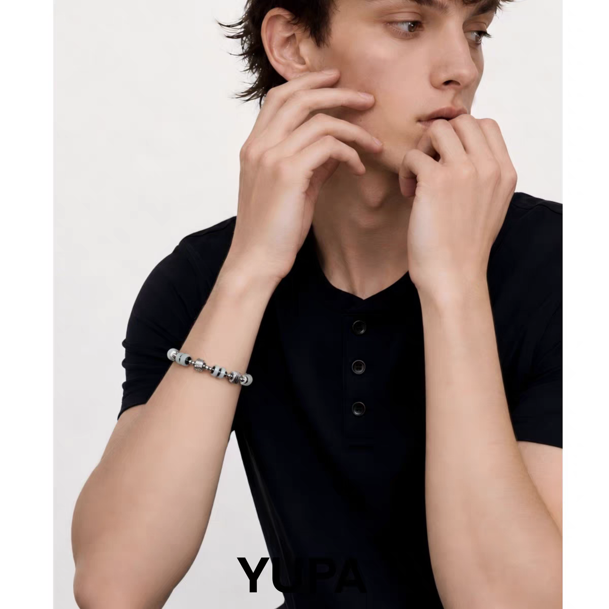 YUPA Natural Deep Sea Blue Shell Bracelet | 316L Medical Grade Titanium Steel