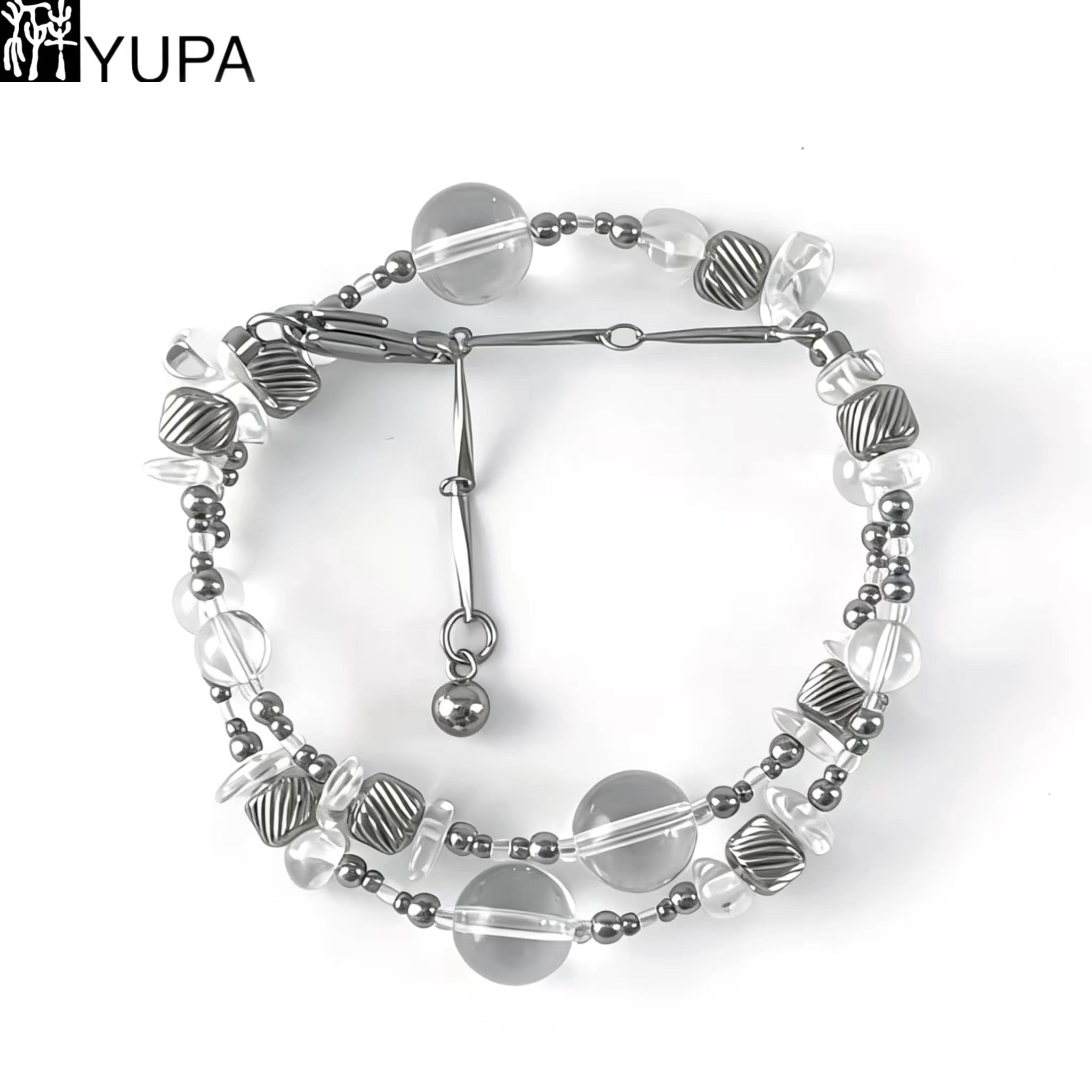 YUPA Natural White Crystal Double Layer Convertible Bracelet & Choker